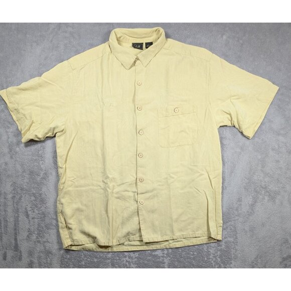 WFF Other - Silk Button Up Shirt Mens Large Yellow Floral Embroidered Vacation Resort Hawaii